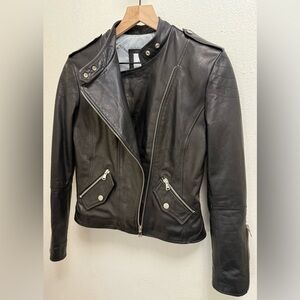 Adele Altman Vera Pelle Black Leather Moto Jacket Italian Made Size 42